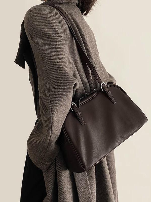 Nische Retro Leder Yoyo Bowlingtasche mit großer Kapazität - Damen High-End Schulterhandtasche