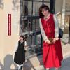 Sweet Contrasting Color Age-reducing Fake Two-piece Dress Winter New 100kg Fat Sister Waist Dress 441034