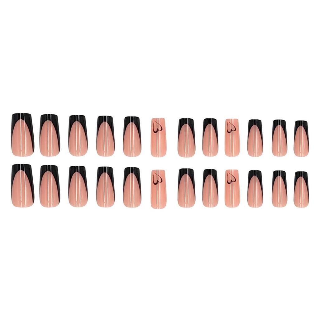 24-Piece Box of Medium-Long Black French Heart Press-On Nails
