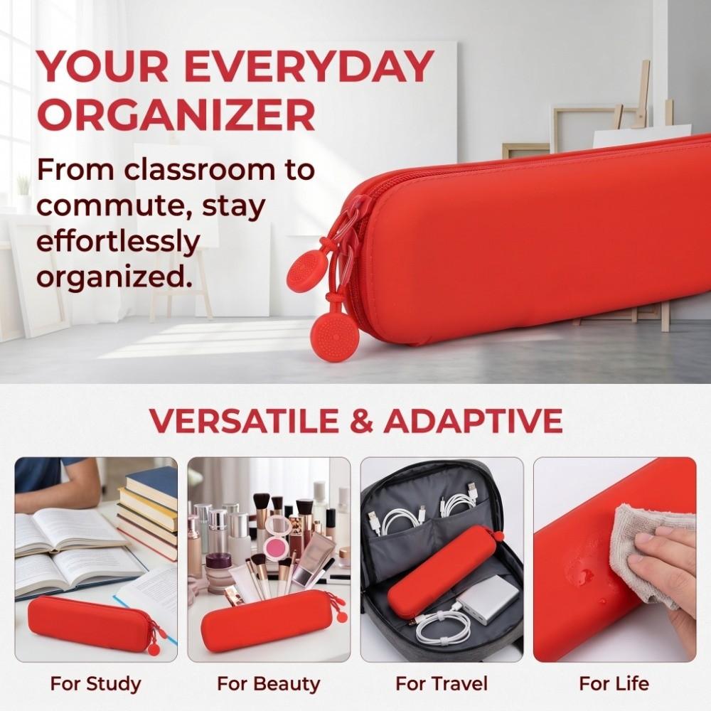 Mini Travel Pencil Zipper Pouch Silicone Stationery Bag Pen Storage Case Daily Office Supply Sort
