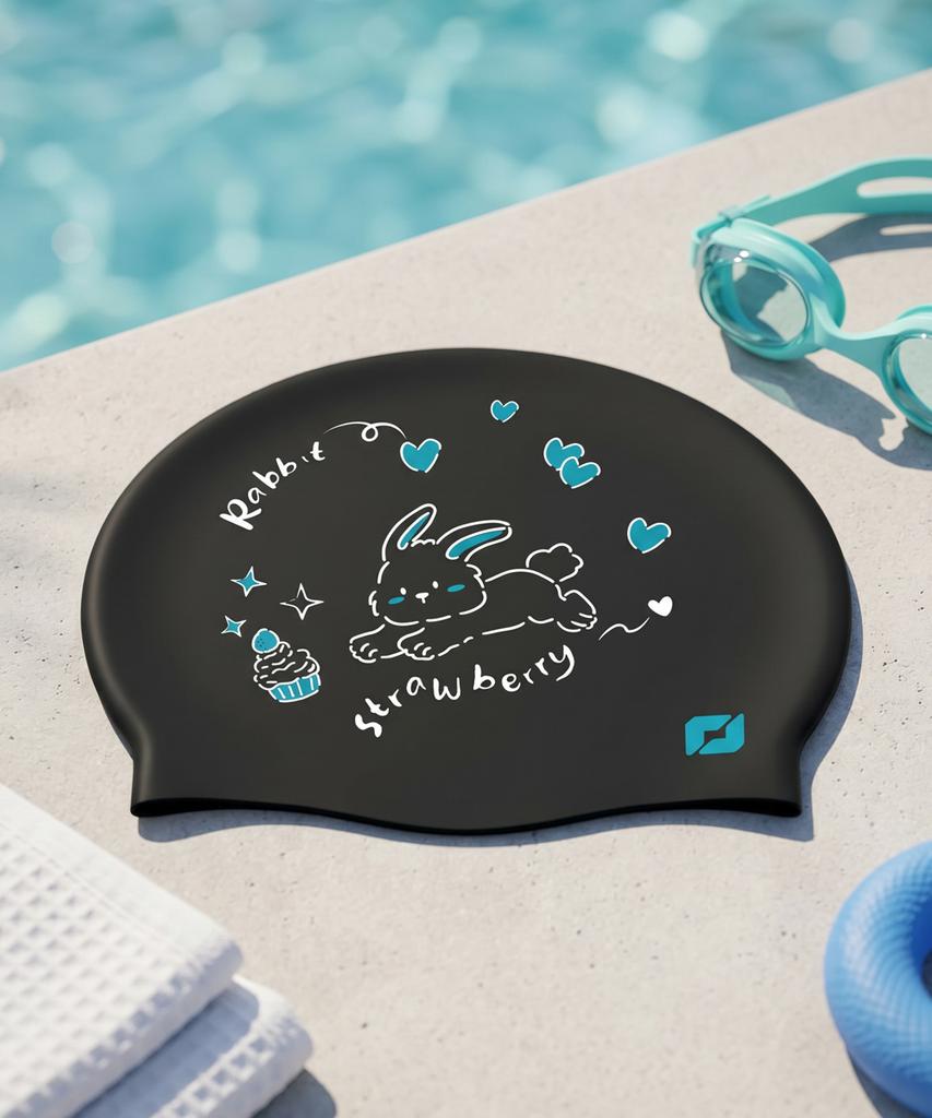 Tieseunain Bunny Bliss Silicone Swim Cap Black