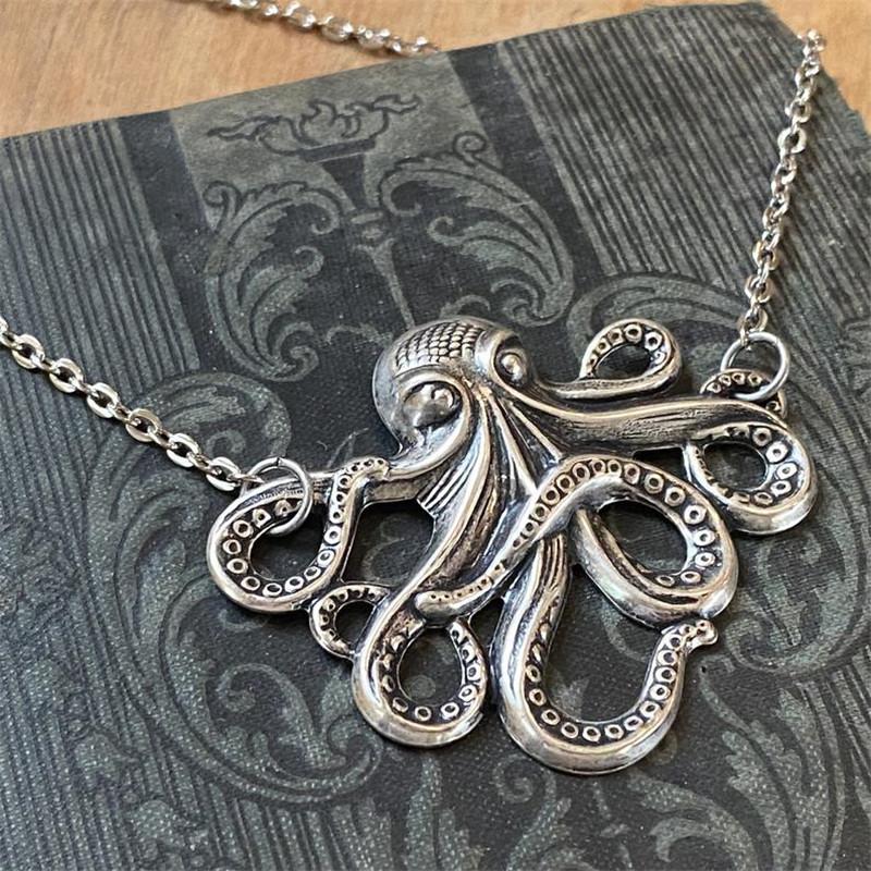 

Personality Fashion Ghost Octopus Circular Cross Pendant Necklace for Women Men Hip-hop Rock Collar Chain Jewelry Accessory Gift серебряный