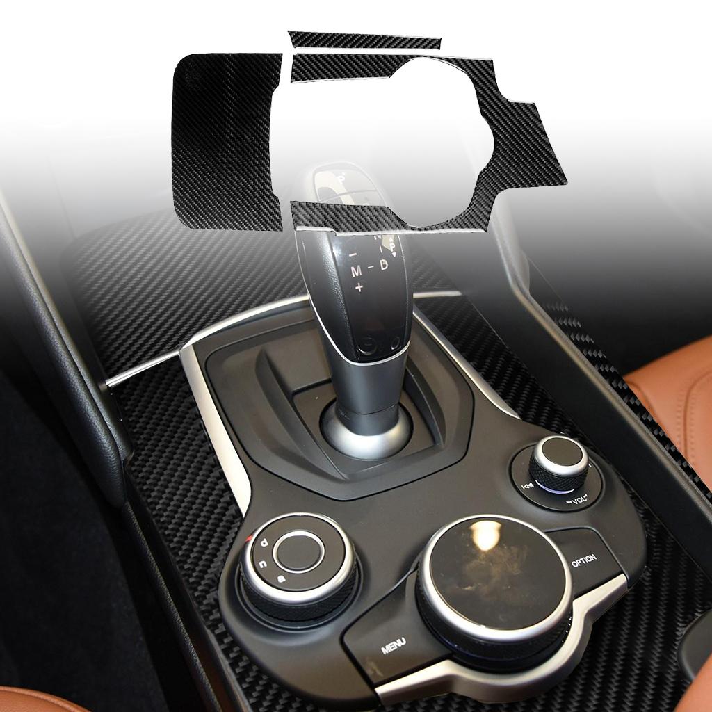 Autocollants d'accessoires intérieurs style fibre de carbone véritable Couvercle de panneau de cadre de pommeau de levier de vitesses de voiture Garniture Pour Alfa Romeo Giulia 2017 2018