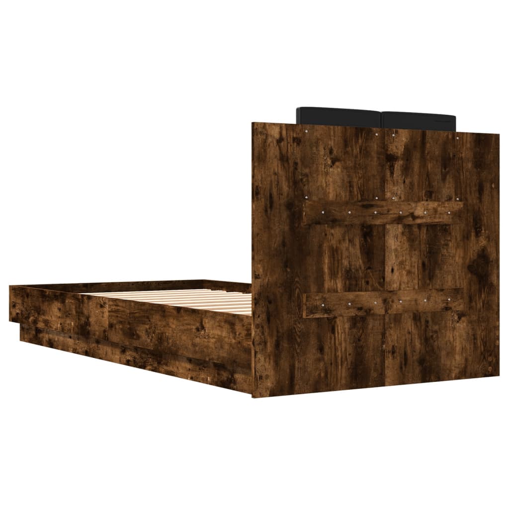 Bed Frame with Headboard and LED Lights Smoked Oak 90x190 Cm