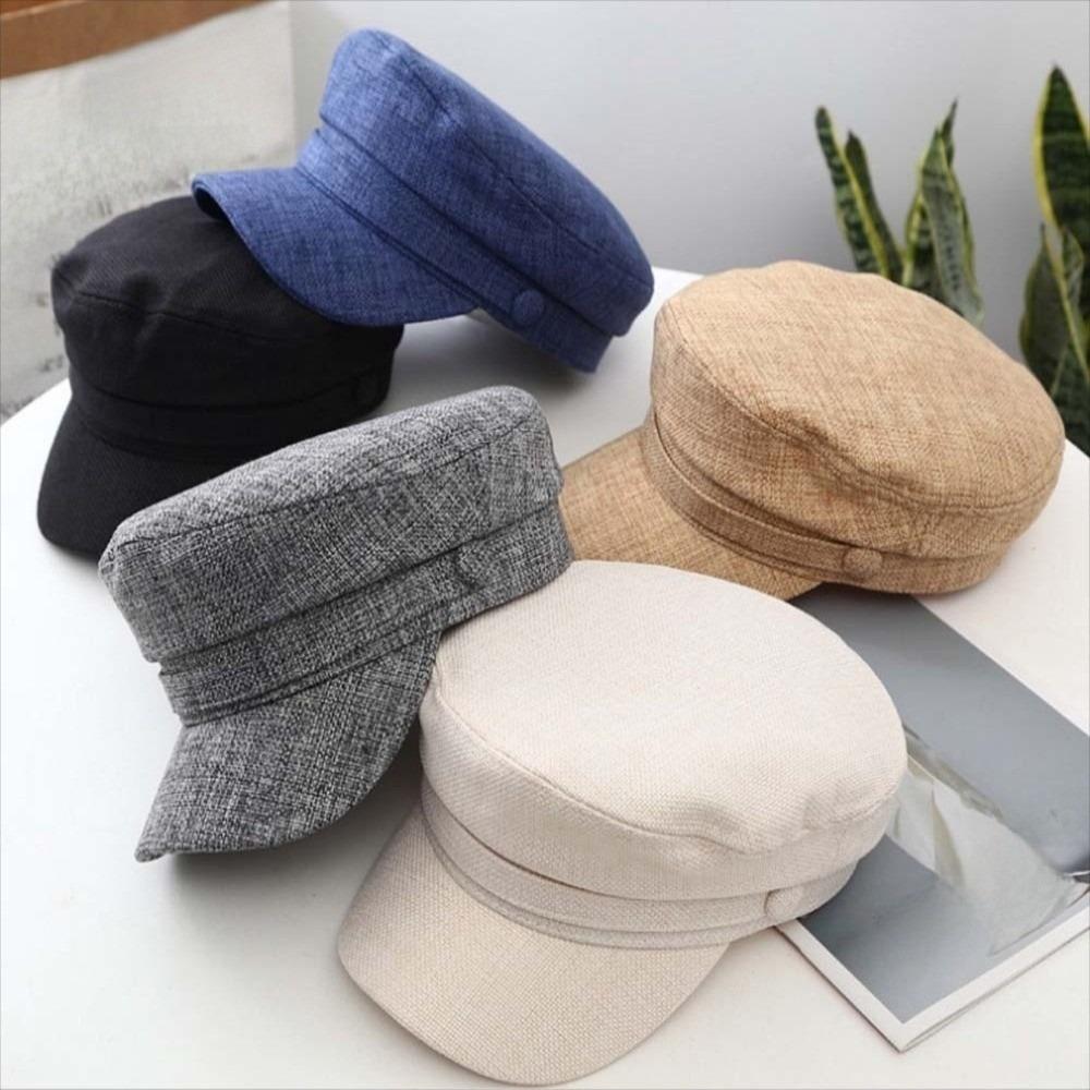 Visor Hats Fashion Octagonal Cap Cotton Linen Ladies Flat Cap Vintage Navy Hats  Travel