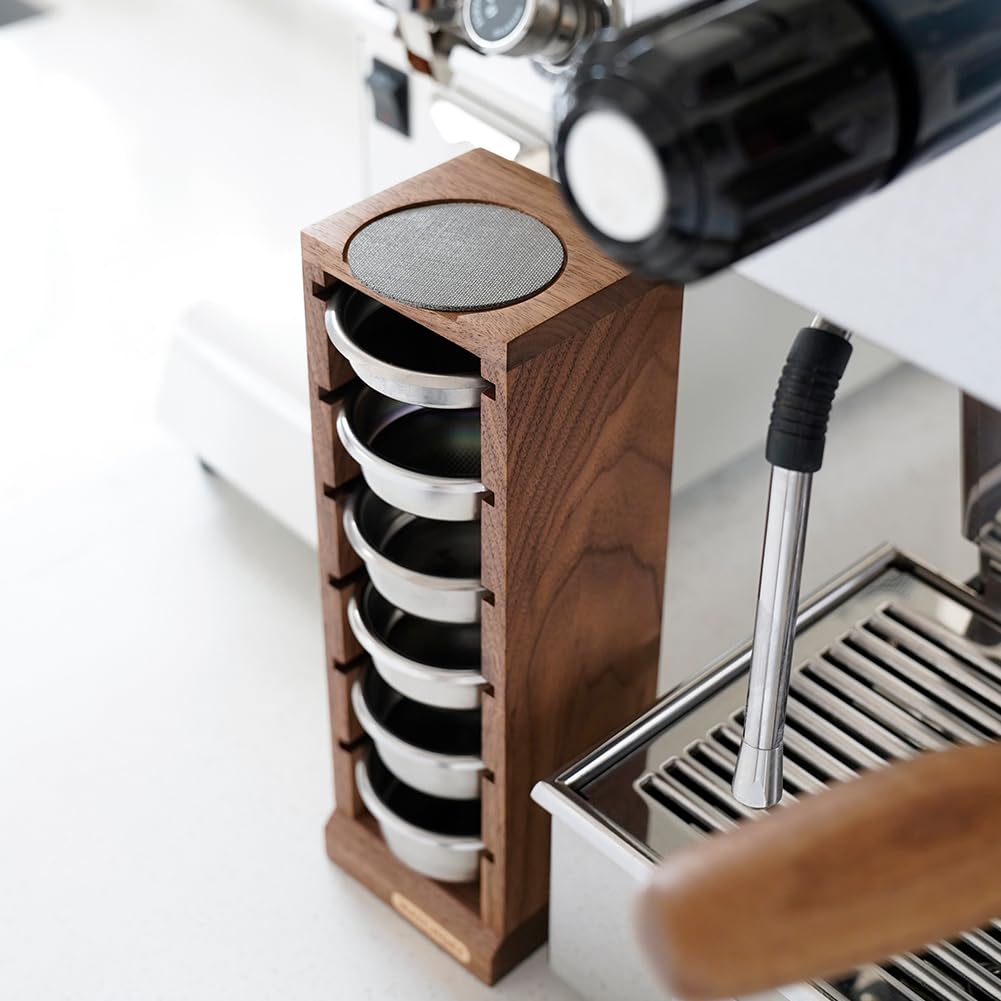 watchget Portafilter Basket Stand, Portafilter Basket Storage Rack, Espresso Pack Screen Storage, Coffee Tool, Fits 58mm Portafilter Baskets, Walnut