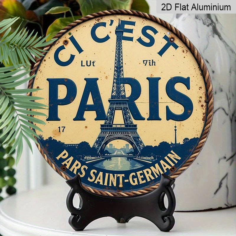 2D Flat, 1pc Vintage-Inspired Paris Eiffel Tower Art - Rustic Round Aluminum Sign with Inspirational Quote, Perfect for Living Room, Bedroom, or