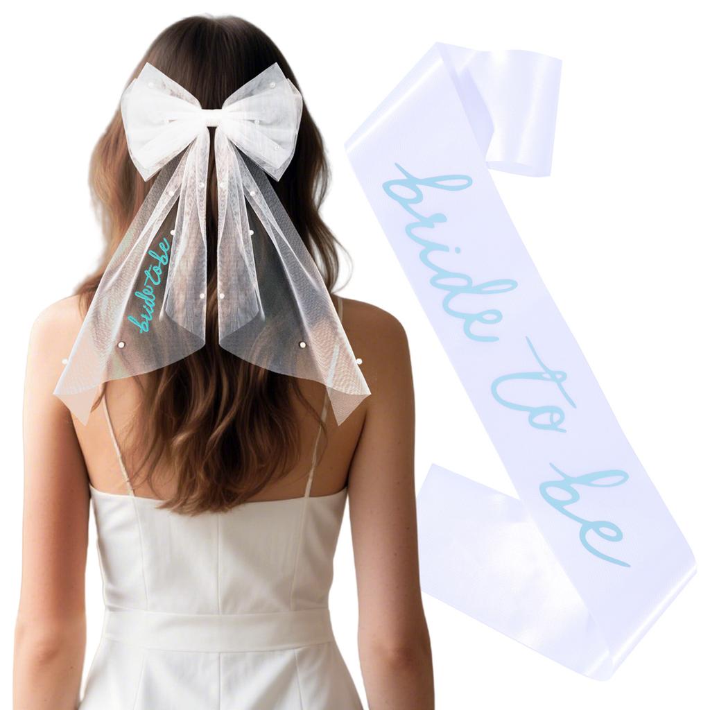 2026 Fashion Bridal Bow Embroidery Hairpin Pearl Hot Silver Shoulder Strap Bachelor Party Super Fairy Mesh Set