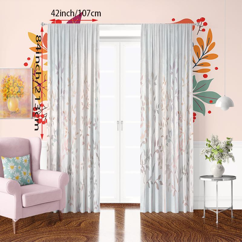 2 pieces - Rattan leaf printed curtains, 100% polyester translucent, suitable for bedroom curtains and living room decor
