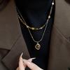 Sophisticated Retro Styles Necklace with Tigers Eye Stone Pendant and Double Layer Chain Designs Accessory for Women