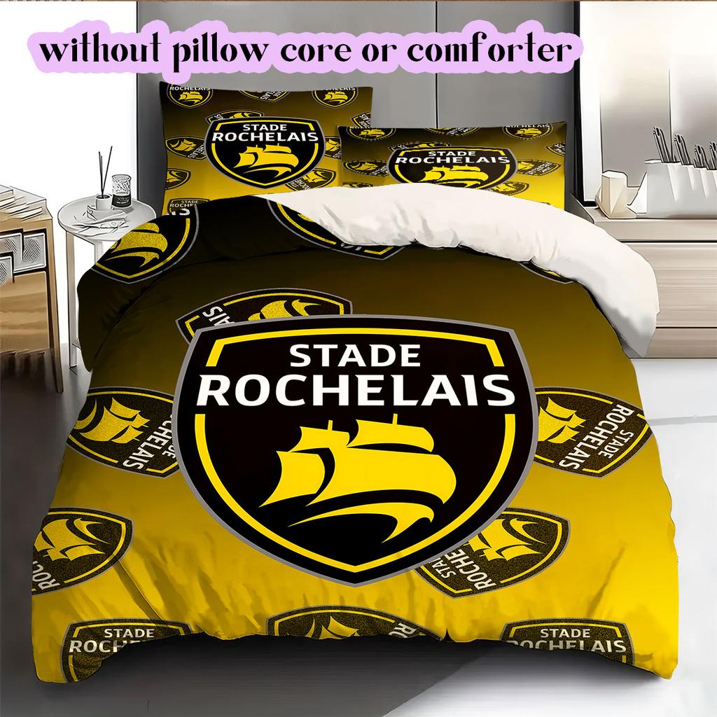 Stade Rochelais rugby Pattern Bedding,Quilt Set Quilt Cover Pillowcase Home Birthday Gift (1*duvet cover+2*pillowcase,without core)