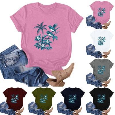 Damski Casualowy T-shirt z Krótkim Rękawem i Hawajskim Wzorem Top