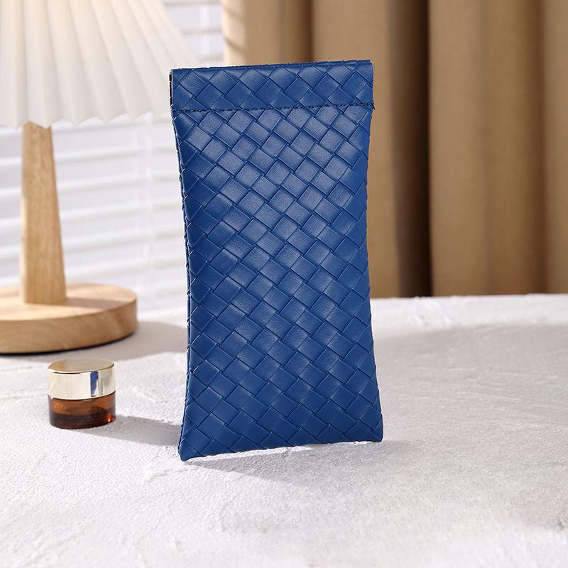 1pc Sac à Lunettes Portable Imperméable Sac à Lunettes en Cuir Étui de Protection pour Lunettes Anti-Pression Sac de Rangement bleu