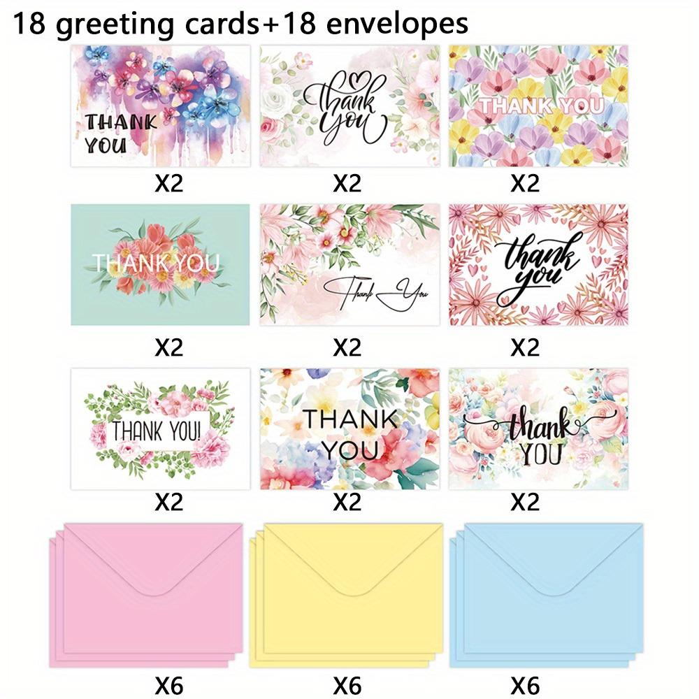 18sheets THANK YOU Greeting Card Set English Blank Envelope Message Blessing Thank You Card Set Holiday DIY Handwritten Blessing Card