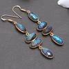 Medieval Vintage Handmade Diamond-encrusted Long Earrings Femininity Gold Long Oval Blue Diamond Personalized Earrings