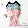 Women's Modal Short Sleeve T-Shirt with Built-in Bra Pads, Japanese Casual Loose Crew Neck Summer Bra-T, Loungewear Pullover Top