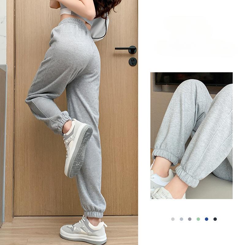 Pantalones deportivos negros y grises para mujer, pantalones deportivos holgados con ribete en las piernas, pantalones harén informales para primavera y otoño.