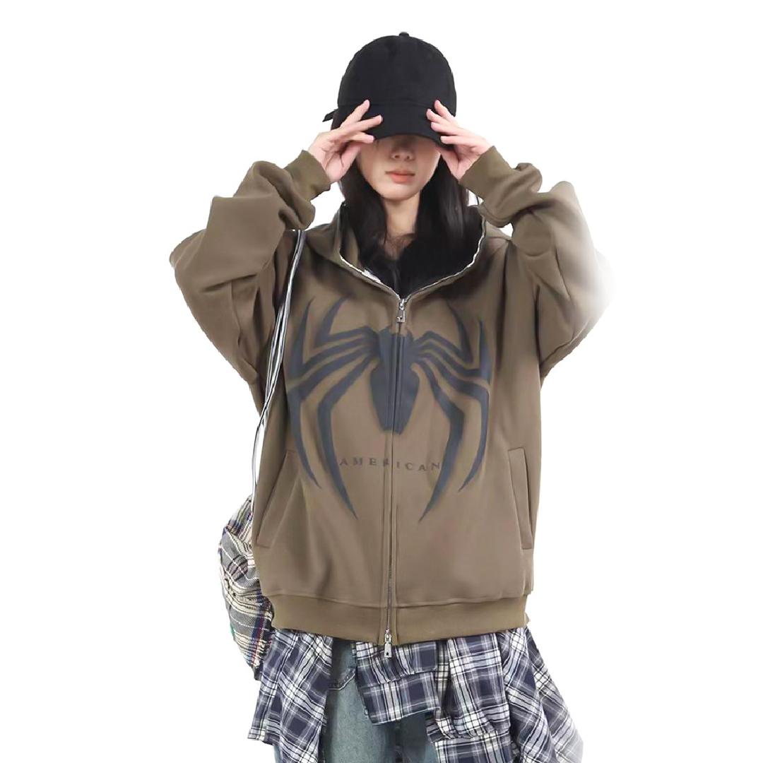 

Ретро-американский топ с капюшоном и свитером с капюшоном в американском стиле High Street Spider Design Sense Fashion Trend XL зелёный