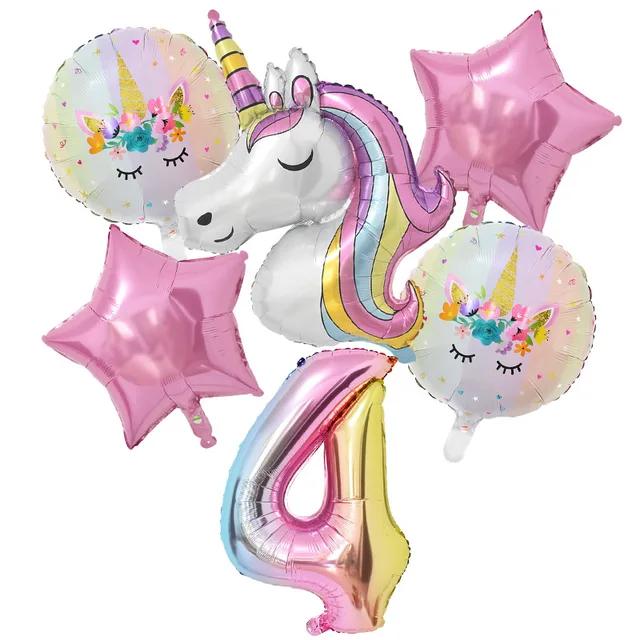 New 1Set Rainbow Unicorn Balloon 32 inch Number Foil Balloons 1st Kids Unicorn Theme Birthday Party Decorations Baby Shower Glob