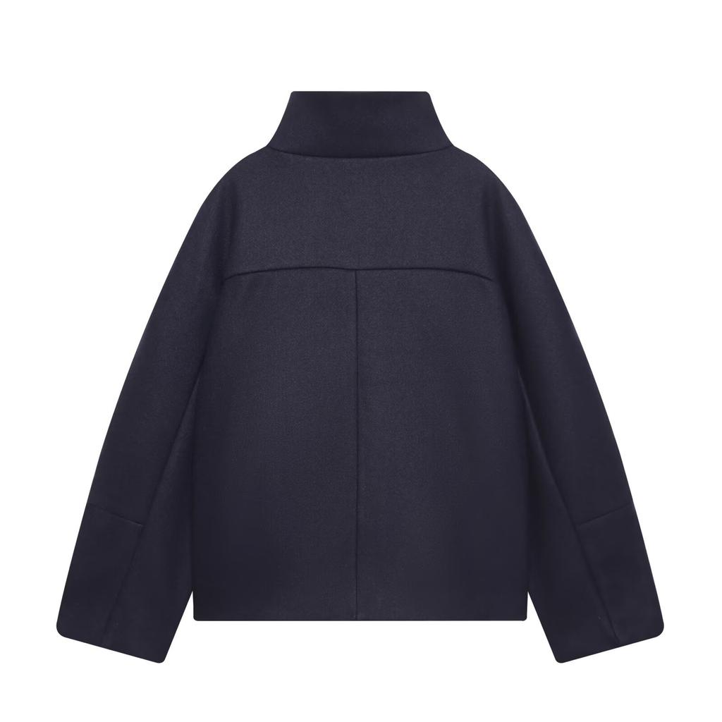 New casual loose minimalist straight-leg stand-collar woolen coat