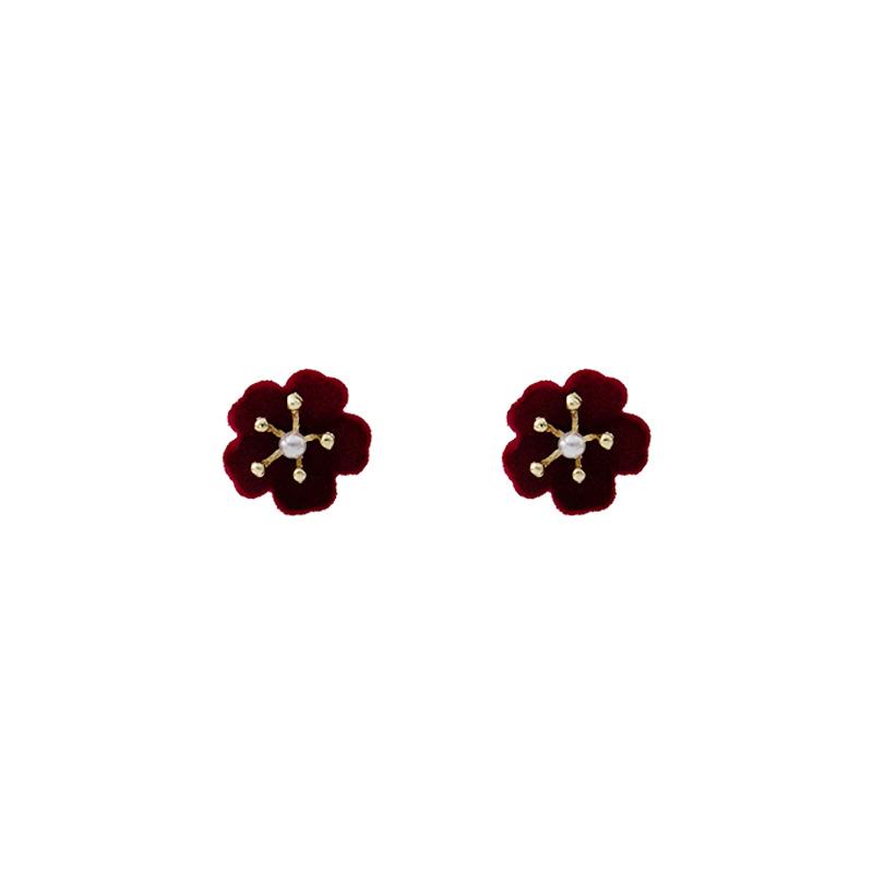 Silbernadel Herbst/Winter Rote Schleife Perle & Rose Kette Ohrringe
