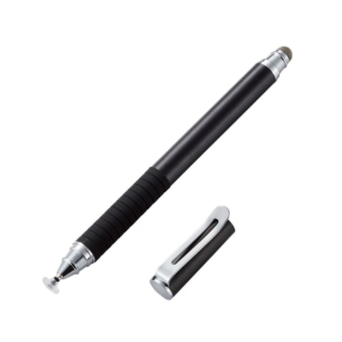ELECOM Touch Pen Stylus Pen 2WAY Model Conductive Fiber & Disc (with Replacement Nib) Simple Package Black PWTP2WY01BK for iPhone iPad android