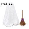 Halloween Ghost Decoration with Broom, Spooky Sequins Mesh White Ghost, Cute Glittery Decor Adjustable Standing for Party, Home, Table, Fireplace,