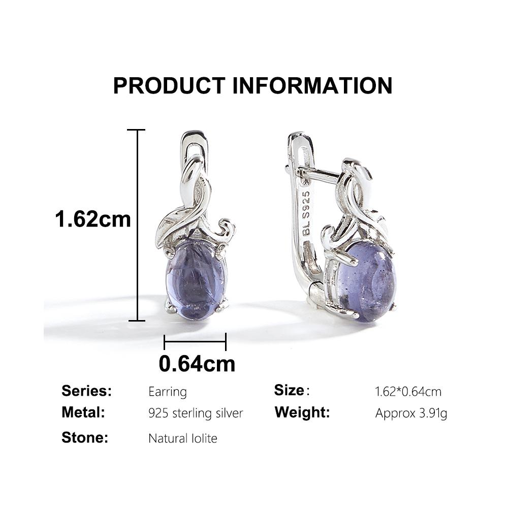 925 Sterling Silver Tree Leaves Design Earrings Natural Iolite oval6*8mm gemstones Exquisite fine jewelry for party banquet wear