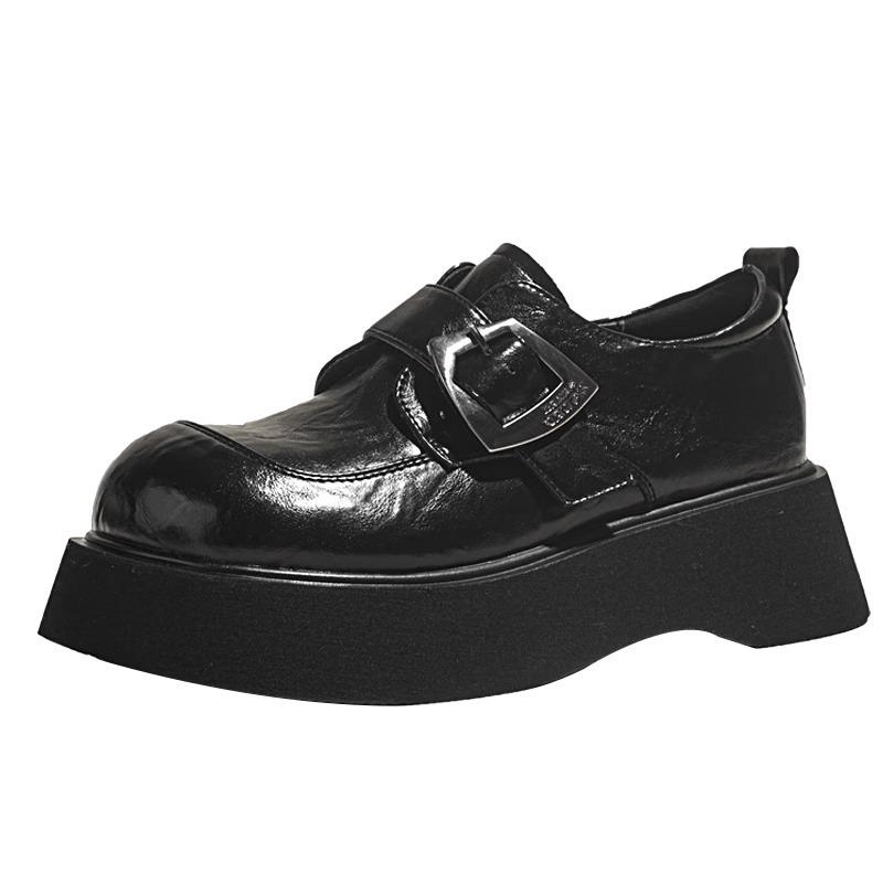 Small leather shoes women's spring new versatile bright leather single shoes platform black
