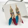 1 Pair Beads Multicolor Retro Drop Earrings Bohemian Long Feather Hook Earrings Party Jewelry