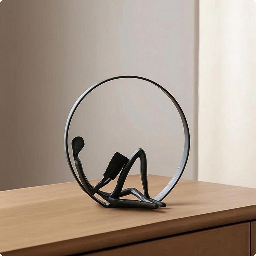 Human Figure Sculpture Minimalist with Circular Hoop Modern Decorative Object for