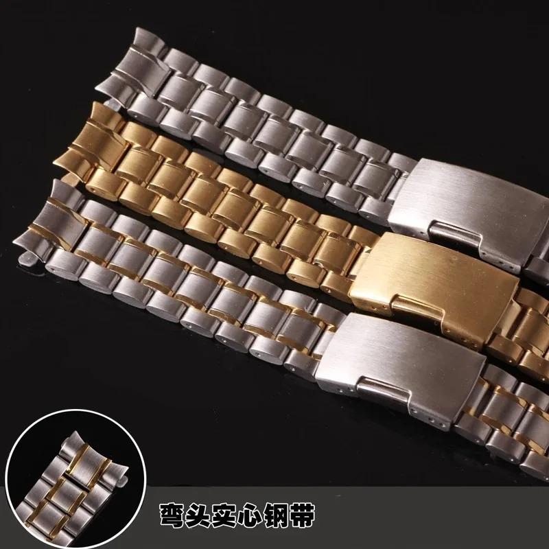 18 20 22 24mm 316L Stainless Steel Curved End Watch Strap Wrist Band Bracelet Folding Buckle Watch Accessories with Tool