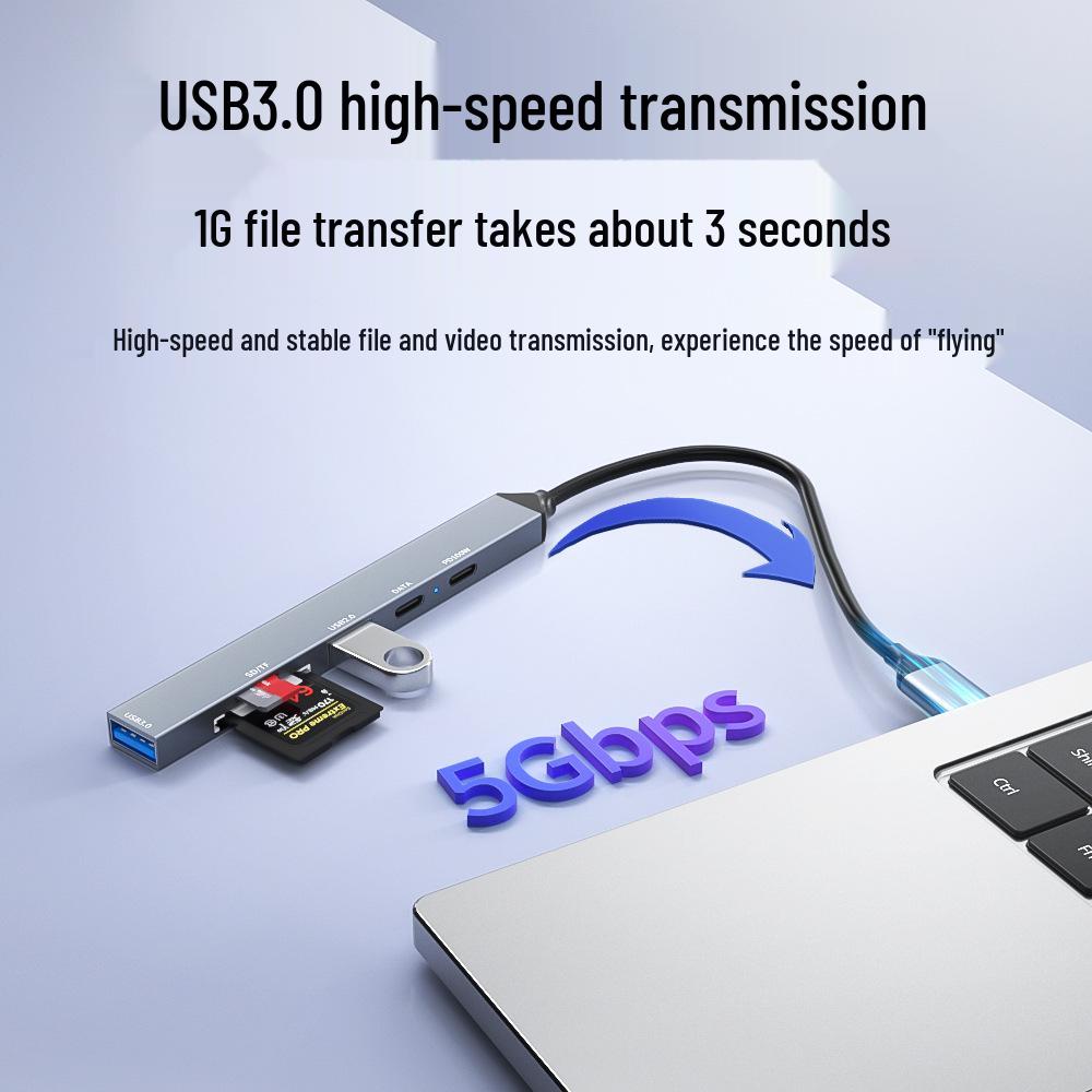 Type-C 6-in-1 Expansion Dock: USB 3.0, TF/SD Card Reader, 100W PD Power Hub