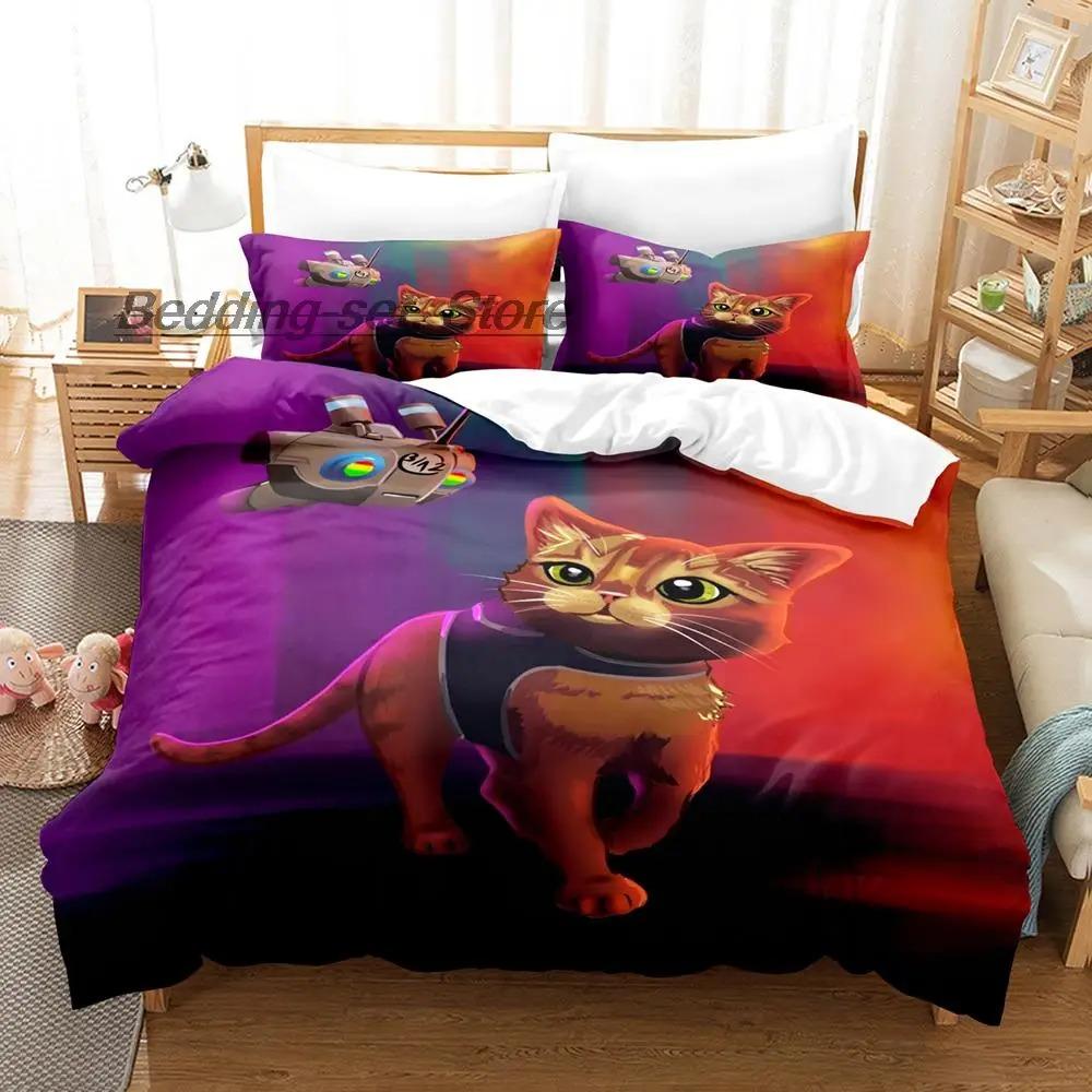New Stray Game Cat Momo Bedding Set Single Twin Full Queen King Size Kawaii Bed Duvet Cover Sets for Adult Kids