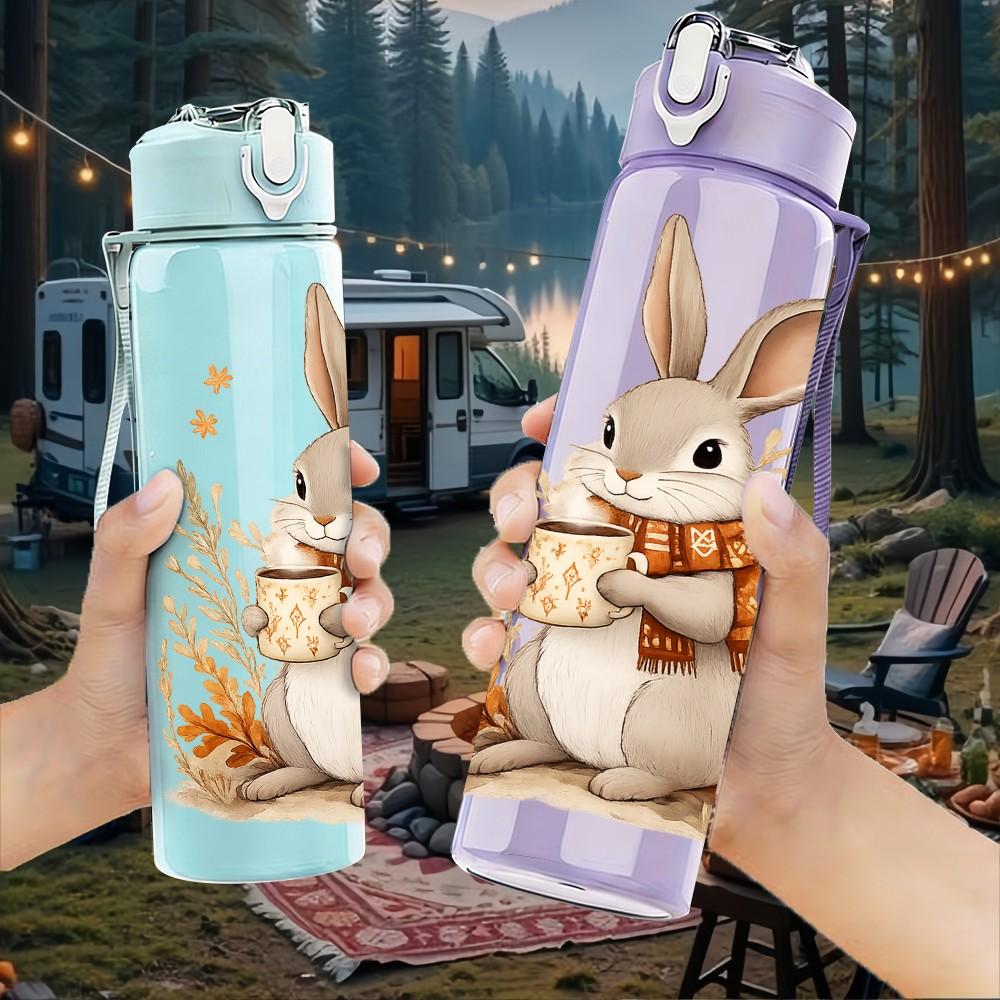 1PC Cute Easter Bunny Animal Print 750ml Color Plastic Sports Water Bottle Leakproof Flip Straw Lid Suitable for Sports Office Home Use