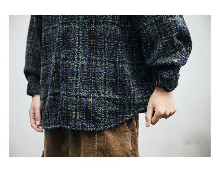 Men's Retro Plaid Wool Jacket - Long Sleeve, Versatile Casual Coat for Spring and Autumn
