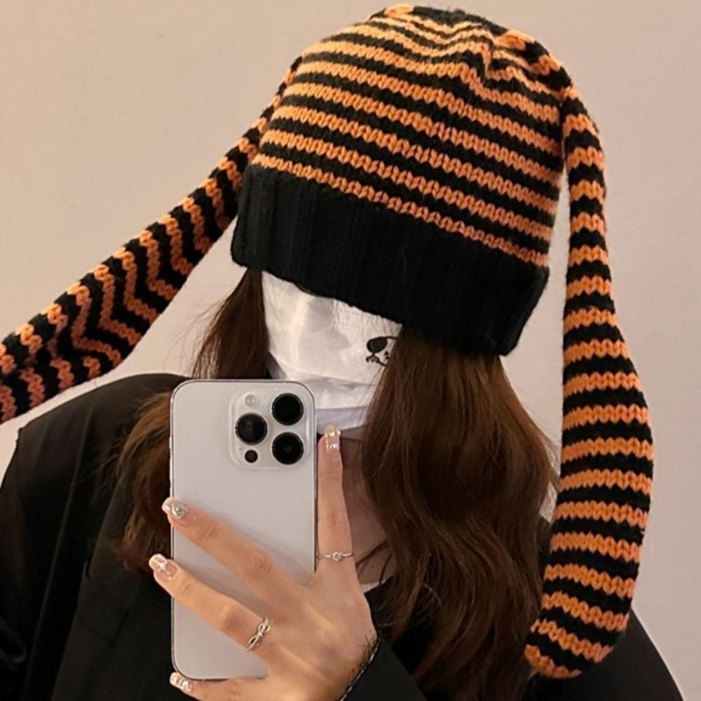 Long Ear Rabbit Ears Hat Keep Warm Ear Protection Hat New Crochet Knitted Hat Autumn Winter
