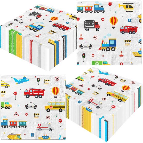 48Pcs Transportation Napk Paper Transportation Birthday Decorations Vehicle Party Napk Truck Napk Cars Party Decorations for Boys Kids Birthday Party