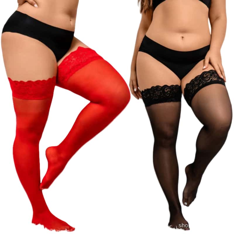 Elastisch Plus Große Größe Fischernetz Schwarze Spitze Oberschenkelhoch Knie Rot Strümpfe Weihnachten Lange Socken Für Übergroße Frauen Sexy 3Xxxl 5Xl
