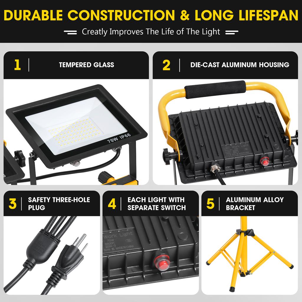21000 Lumen LED Work Light with Stand - 3-Head Portable Tripod Work Light with 16 ft. Cord for Outdoor, Indoor Job Sites