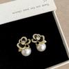 14k Gold Plated Zircon Flower Pearl Stud Earrings - Coco Style Luxury Accessories
