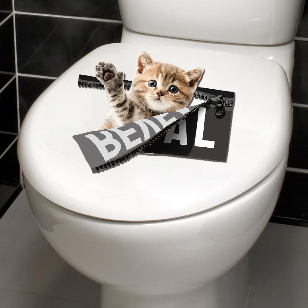 Funny Goofy Cat Toilet Seat Stickers, Creative Waterproof Removable Self-Adhesive Bathroom Decals