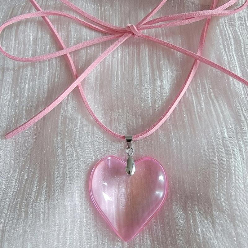 Large Heart Necklace Crystal Heart Pendant Clavicle Chain Romantics Heart Choker Anniversaries Gift for Women Girl Teen