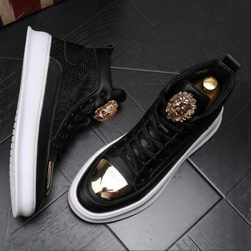 Fashion Golden Shining Luxury Rhinestone High Tops Zip Men Sneakers Punk Casual Shoes A4