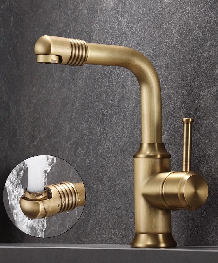 Antique Carved Bathroom Faucet Brass Basin Faucets Hot & Cold Bathroom Sink Faucet Deck Mounted Lavotory Faucet  Mixer Water Tap