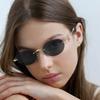 2pcs Fashion Rimless Small Oval Sunglasses Women Brand Designer Eyewear Thin Metal Pink Diamond Shades Cutting Glasses Female