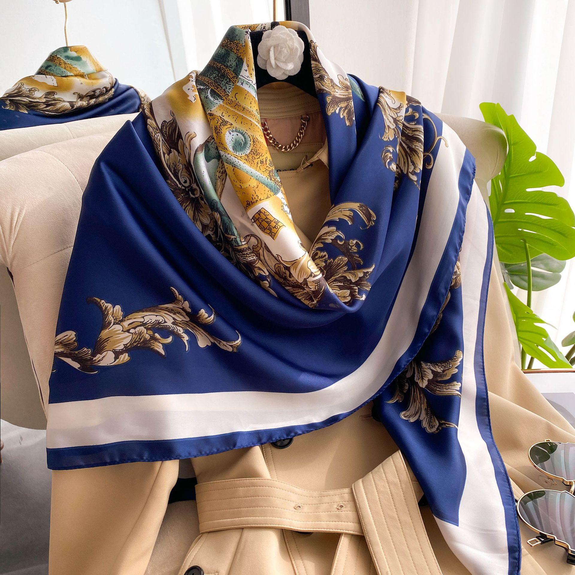 

Высококачественные роскошные шелковые шарфы, повязка на голову, шарфы, шейный шарф для женщин, шелковый шарф с цепочкой, женская декоративная шаль 110-110cm