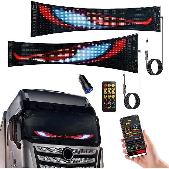 2PCS LED Eyes For Car Windshield, 13.7"X4" Devil Eyes Light For Cars, Programmable Soft Screen LED Sign With APP Control And Remote Controller