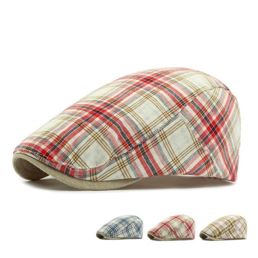 Sun Hat Summer Breathable Beret Cap Plaid Bright Check Beret Hat Outdoor Sun Protection Men's Women's Dad Hat Forward Cap Visor