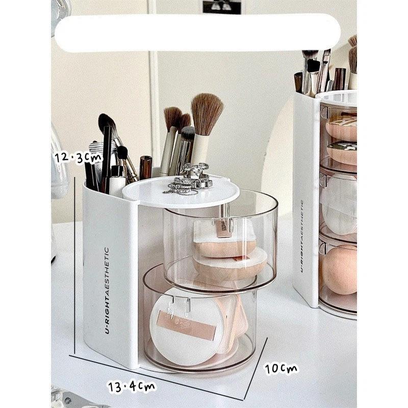 

360-Degree Rotating Cosmetic Storage Box Dustproof Multi-Functional For Storing Brushes Sponges And Lipstick 2 layer белый